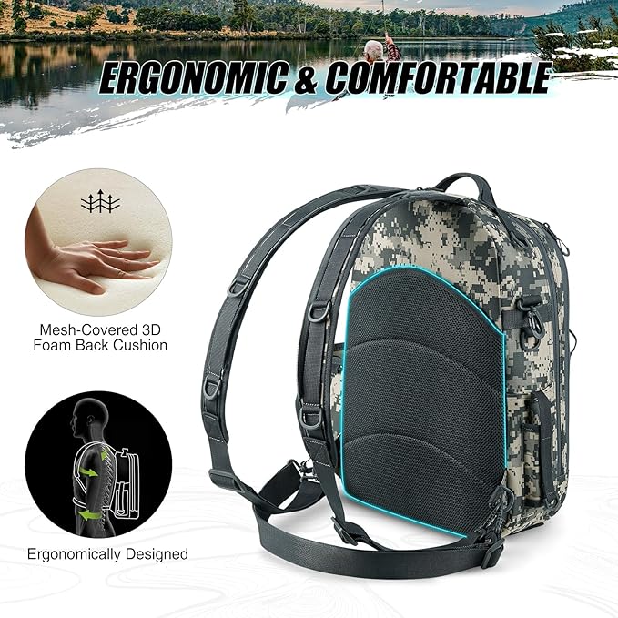 Piscifun Fishing Backpack with Rod Holder, Lightweight Sling Bag Storge Gear and Equipment