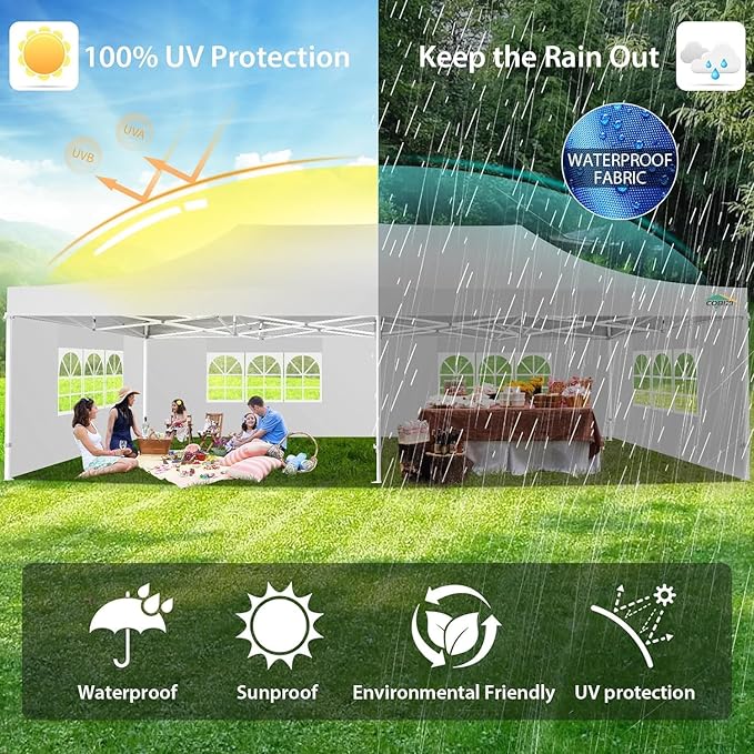 COBIZI 13x26 Pop up Canopy Tent 13x26 Canopy with 6 Sidewalls Waterproof Heavy Duty Commercial Canopy Tent for Parties Outdoor Tent Garden Gazebo Tent, Carry Bag with Wheel(13x26ft, White)