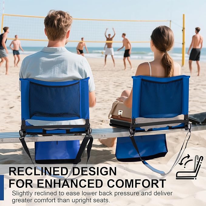 Stadium Seats with Back Support for Bleachers, Folding Bleacher Chairs with Back and Cushion, Padded Seat with Shoulder Strap, Large Mesh Pocket & Carry Handle, Black