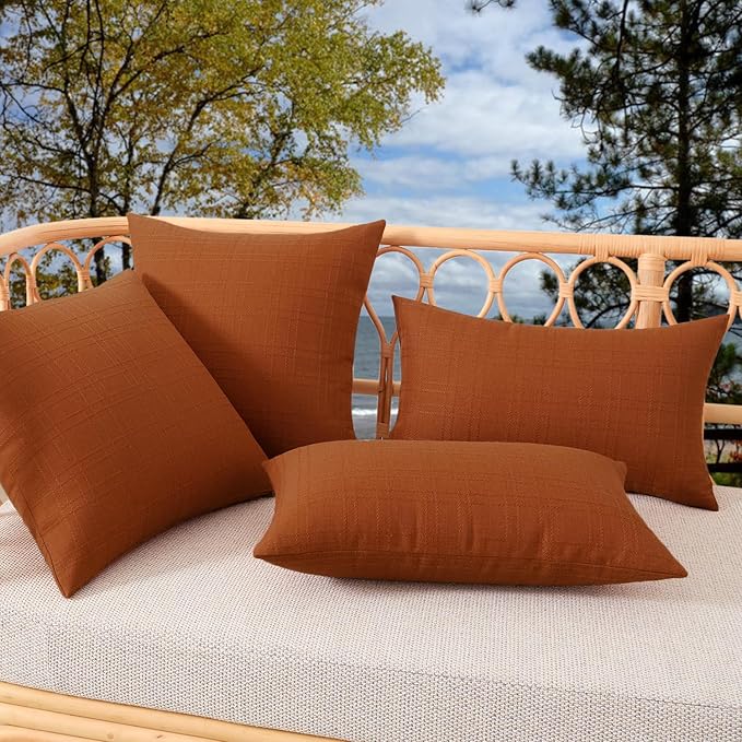 Kevin Textile Pack of 2 Outdoor Waterproof Pillow Covers Checkered Decorative Cushions Sham Throw Pillowcases Shell for Patio Tent Garden Couch Bed Sofa 20x20 Inch Burnt Orange
