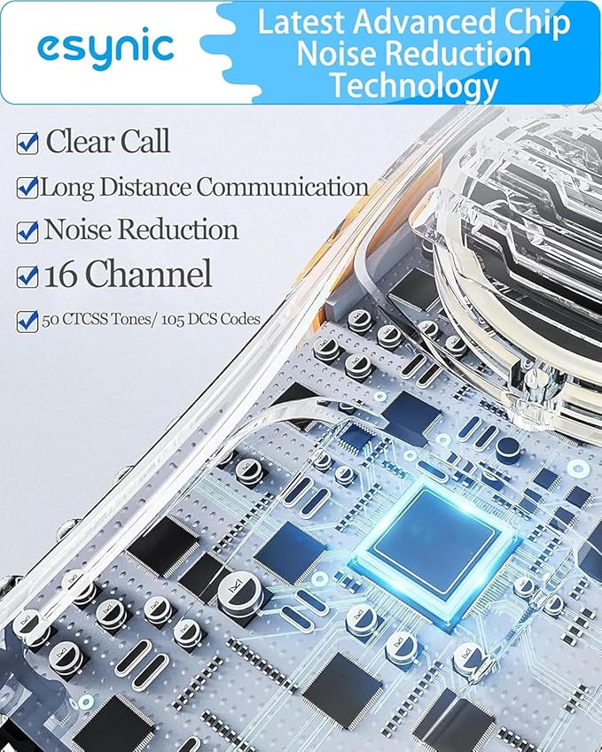 eSynic 3-Pack Professional Walkie Talkies - 5KM Long Range 16CH Durable Two-Way Radios with VOX- Includes 3 Headsets & LED Light, Rain-Resistant for Job Site/Camping/Hiking (3 Pack Family Set)