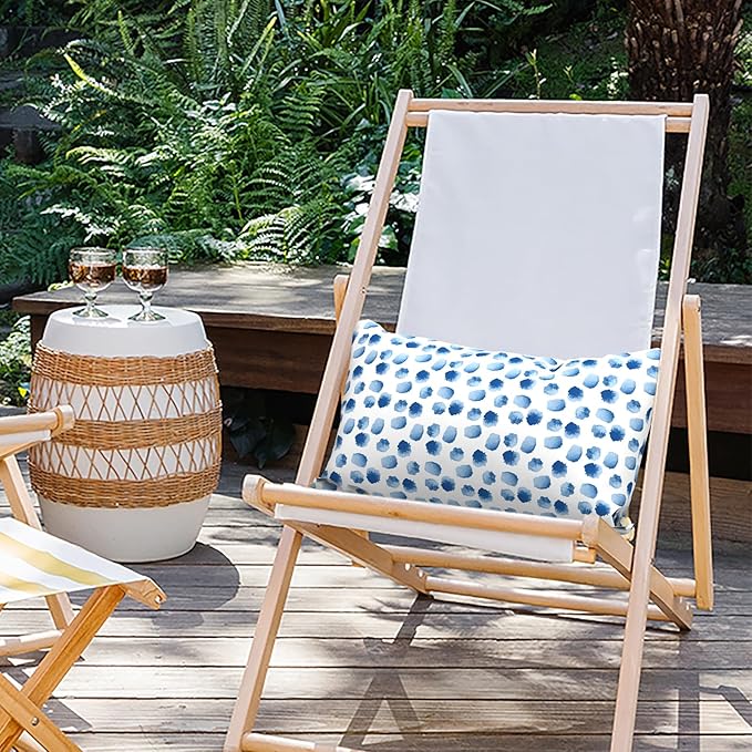 Outdoor Lumbar Pillows 12x20 inch, Rectangle Throw Pillows with Inserts, Decorative Lumbar Cushions for Patio Furniture Garden Couch Home Sofa Office Chair, Pack of 2, Brush Blue