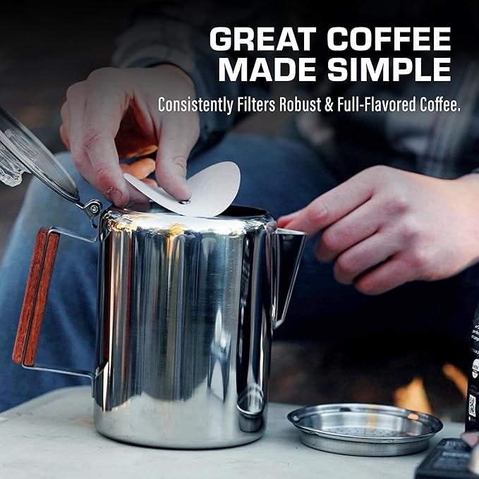 COLETTI Percolator Coffee Filters — Disc Coffee Filters For Percolators – For Bozeman, Butte, & Scoutmaster Camping Coffee Pot – Medical Grade Fiber, Perfectly Tasteless [100 pack, Synthetic, 3.75”]