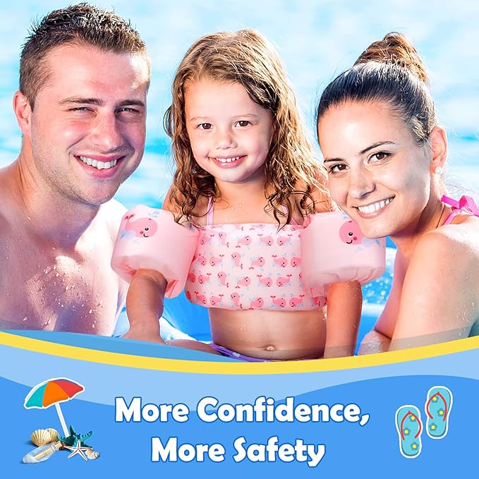 MoKo Toddler Swim Vest for Kids 20-50lbs, Lovely Cartoon Swimming Wings Pool Floats Sleeve Children Swim Arm Band Water Sports Learning Swim Training Equipment, Pink Whale