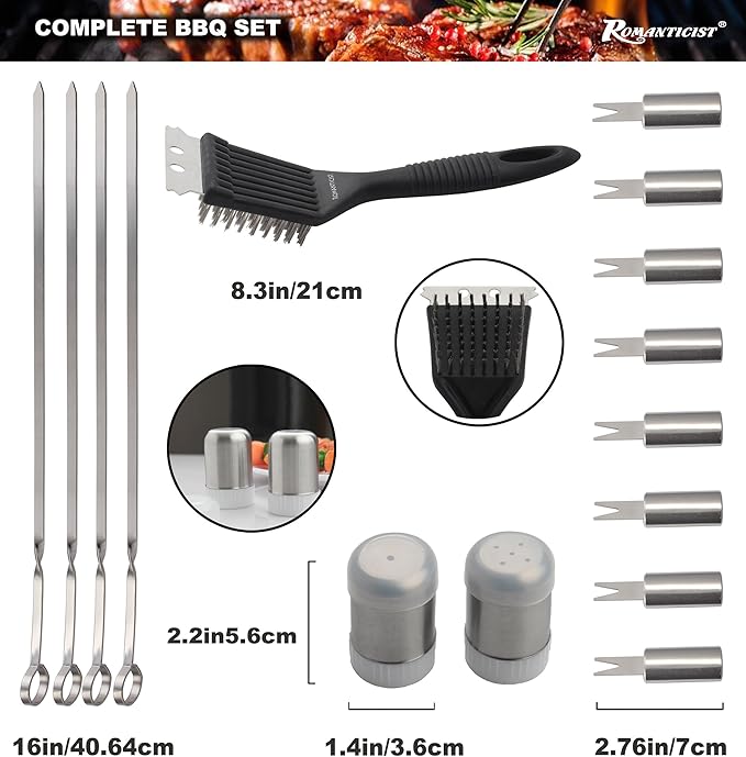 ROMANTICIST 20pcs Heavy Duty BBQ Grill Tool Set in Case - The Very Best Grill Gift for Father's Day and Christmas - Professional BBQ Accessories Set for Outdoor Cooking Camping Grilling Smoking