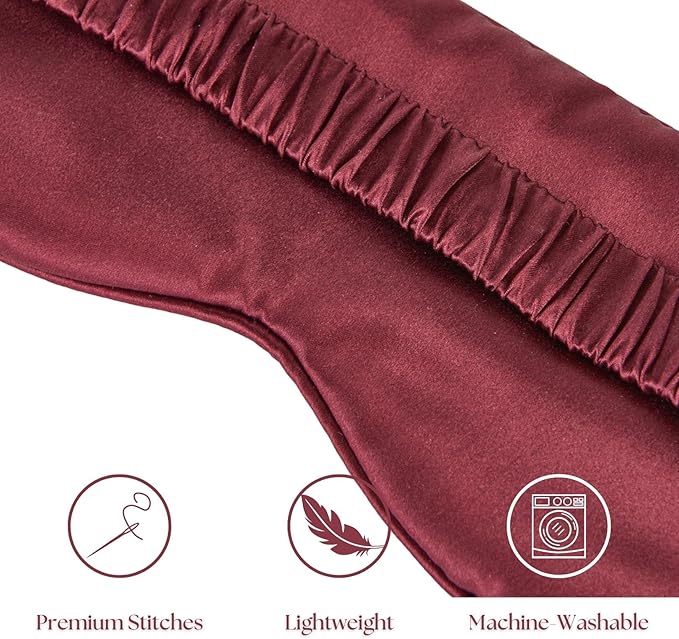 Silk Sleep Mask - 100% Pure 22 Momme Mulberry Silk Eye Sleeping Mask for Women and Men - Blackout Eye Mask for Sleeping (Burgundy)