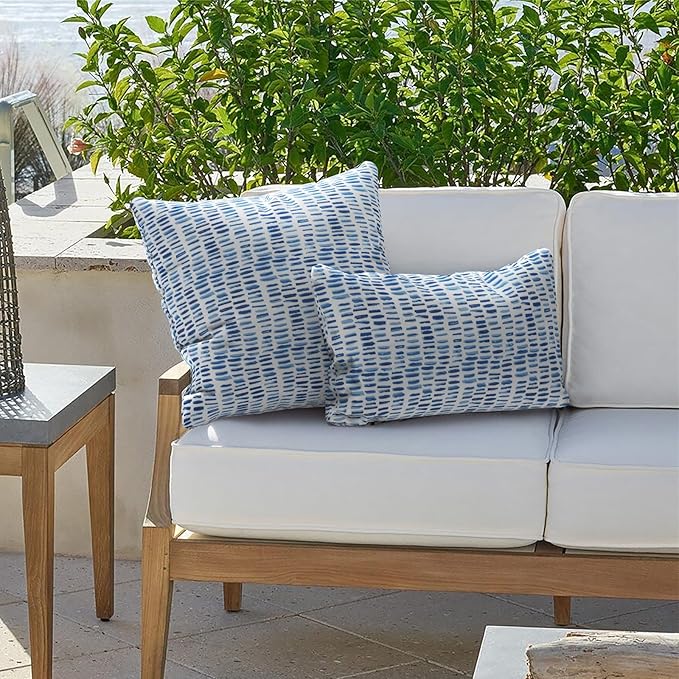 Outdoor Lumbar Pillows 12x20 inch, Rectangle Throw Pillows with Inserts, Decorative Lumbar Cushions for Patio Furniture Garden Couch Home Sofa Office Chair, Pack of 2, Pebble Blue