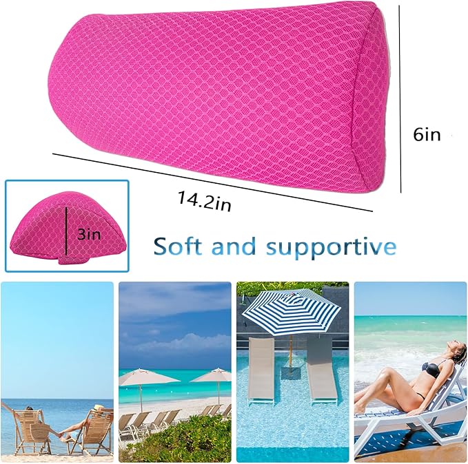 REEZEIVI 1Pack Headrest Pillow for Patio Chaise Lounge,Chaise Lounge Pillows Outdoor 3D air mesh with Elastic Band,Quick Drying and Washable Spa Pillow for Recliner,Beach Chair,Office Chair,Pink