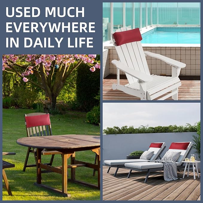 Outdoor Chaise Pillows, 2 Pcs Headrest Pillow for Patio Chaise Lounge Chair with Adjustable Elastic Stripe Head Resting Pillows for Recliner Office Chair, Dark Red