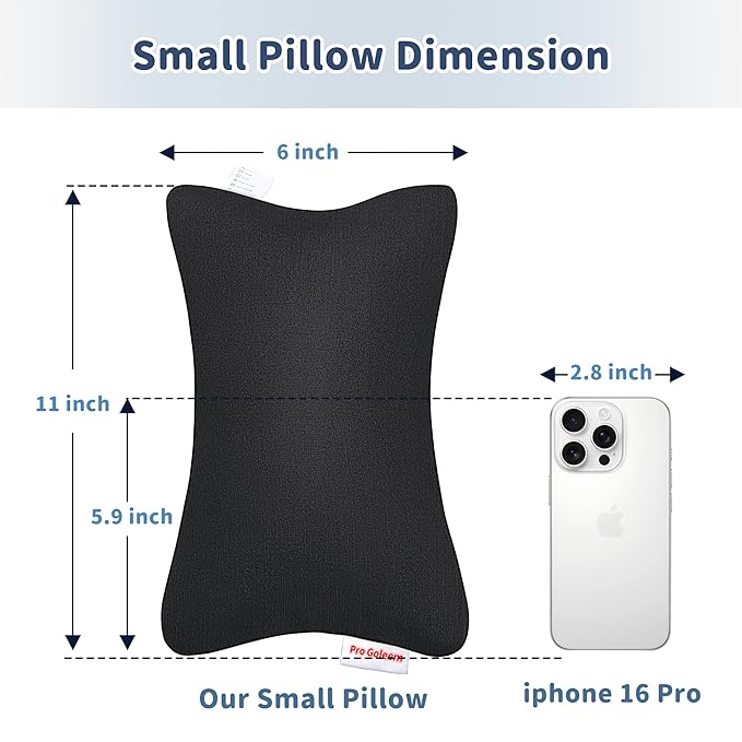 Pro Goleem Small Pillow 11’’x6’’x2.5’’ for Camping and Traveling with Name Tag Mini Tiny Pillow for Kids Sleeping and Chair Car Air Nap Neck Lumbar Knee Rest Pillows, Black
