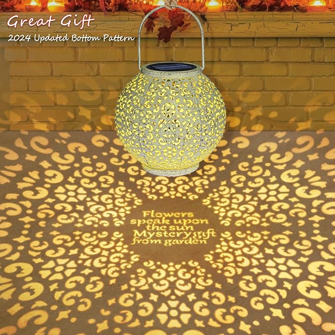 Outdoor Solar Big Lantern Waterproof Garden Decor Gifts for Mom ,Solar Garden Lights for Backyard Table Walkway Christmas Gifts for Grandma Wife (White,1Pack)