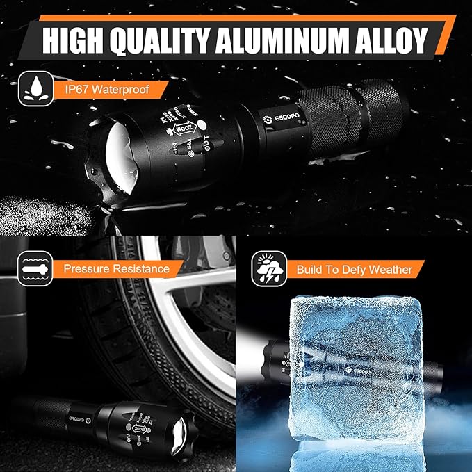 Esgofo LED Flashlights 2 Pack Bright Powerful EDC Handheld Flash Lights, High Lumens Pocket Linterna, 5 Modes, Waterproof, for Gift Survival Emergency Camping