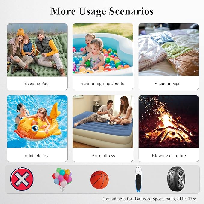 LIBERRWAY Electric Air Pump for Inflatables - Rechargeable Tiny Pump - Cordless Portable Air Pump with Camping Lantern, Quick-Fill Air Mattress Pump for Camping, Pool Floats