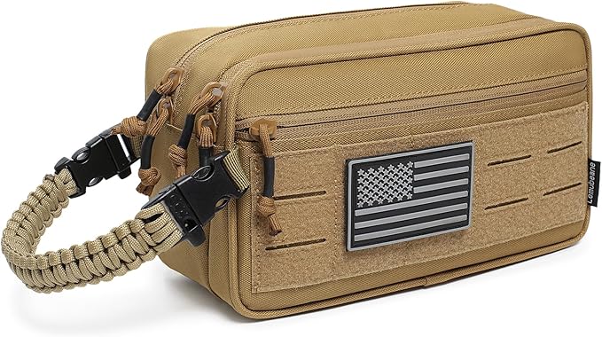 Tactical Toiletry Bag for Men Dry Wet Separate Dopp Kit Travel Hygiene Bag EDC Utility Tool Molle Pouch Mens Shaving Kit Travel shower Bags (Khaki)