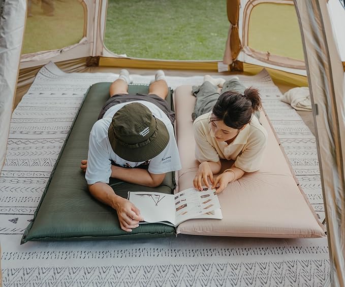 Naturehike 4"/10cm Ultra Thick Foam Self Inflating Sleeping Pad, R9.5 Patchwork Sleeping Mats with 75D Fabric, 4 Seasons Air Mattress for Camping, Travel, Car, Tent, Cot, Hiking