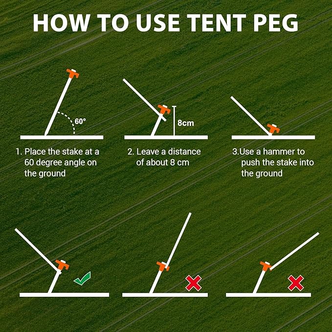 Eurmax USA Galvanized Non-Rust Camping Family Tent Pop Up Tent Stakes Ice Tools Heavy Duty 20pc-Pack, with 4x10ft Ropes & 1 Orange Stopper