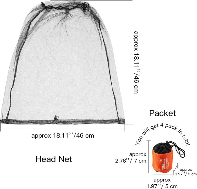 HESTYA 4 Pack Mosquito Head Net Face Mesh Protecting Net for Outdoor Hiking Camping Climbing Mosquito Fly Insects Preventing(Black, Gray)