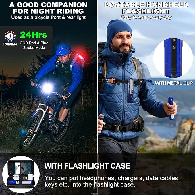 Rechargeable Flashlights High Lumens - Super Bright Small Pocket Magnetic Flashlight, 8 Modes LED Tactical Flash Light, Dual Button Powerful Flashlight for Camping (2, Klein Blue)