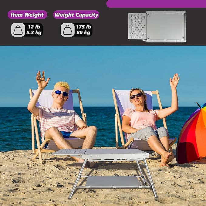 supregear Outdoor Camping Foldable Table, Portable Durable Picnic Table, Easy Setup Aluminum Alloy Frame, Ideal for Grill, Garden, Dining, BBQ, Party