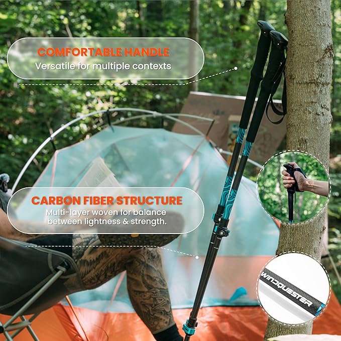 Adjustable Carbon Fiber Trekking Poles – Lightweight Hiking Poles with Quick Lock, Collapsible Walking Sticks for Backpacking, Camping, Glacial Wave Strider X for Climbing & Travel