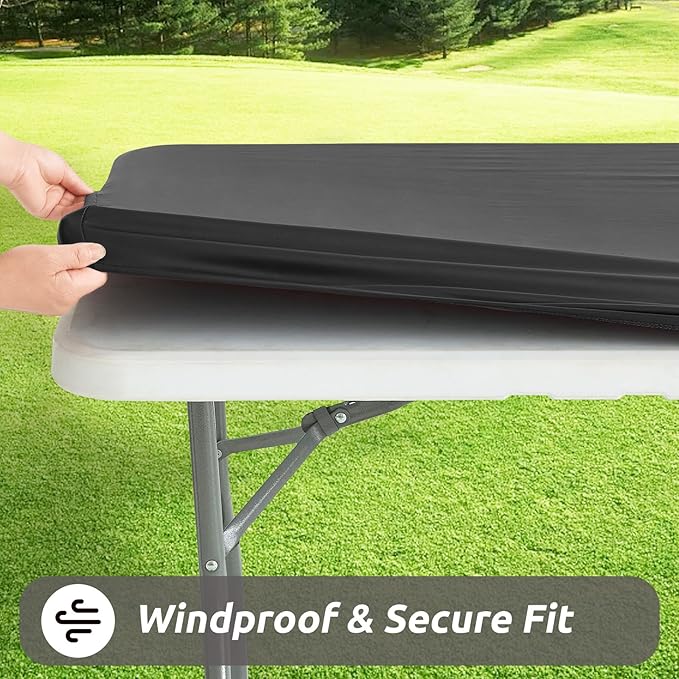 LURKA Rectangle PU Leather Table Cover/Tablecloth with Elastic Fitted Edge – Waterproof, Oil-Proof, Scratch-Resistant, Wipeable Protector for Dining, Kitchen, Outdoor Picnic, Party (Black, 4FT)