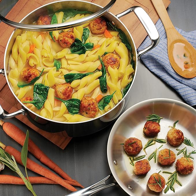 Tramontina Tri-Ply Clad Stainless Steel 8-Piece Cookware Set with Glass Lids, Pots and Pans Kitchen Set, Induction-Ready, Dishwasher-Safe, Made in Brazil