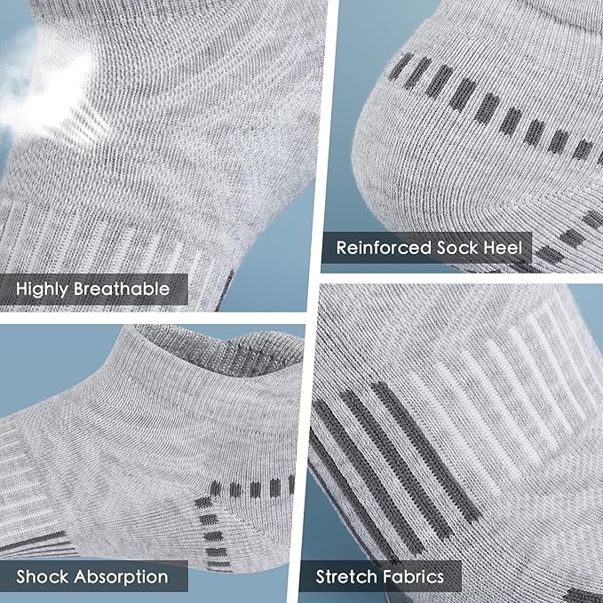 Airacker Ankle Athletic Running Socks Cushioned Breathable Low Cut Sports Tab Socks for Men and Women (6 Pairs)