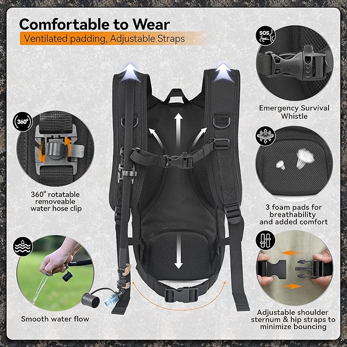 MARCHWAY Tactical Molle Hydration Pack with 2.5L TPU Water Bladder, Compact Yet Spacious Military Backpack for Hiking, Cycling, Backpacking, Hunting, Running