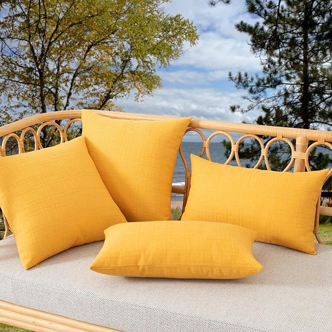 Kevin Textile Pack of 2 Outdoor Waterproof Pillow Covers Checkered Decorative Cushions Sham Throw Pillowcases Shell for Patio Tent Garden Couch Bed Sofa 22x22 Inch Sunflower Yellow