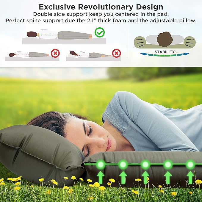 IFORREST Camping Pad with Armrest & Pillow - Self-InflatingAir Mattress, Rollover Protection, Ultra-Comfortable Mat, Lightweight for Tent, Cot, Backpacking(L/XL)