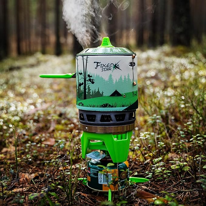 Fire-Maple "Fixed Star 3" Personal Cooking System | Pot/Jet Burner Stove System with Electric Ignition | Ideal for Hiking, Camping, Backpacking, Fishing, Hunting Trips and Emergency Use, Green