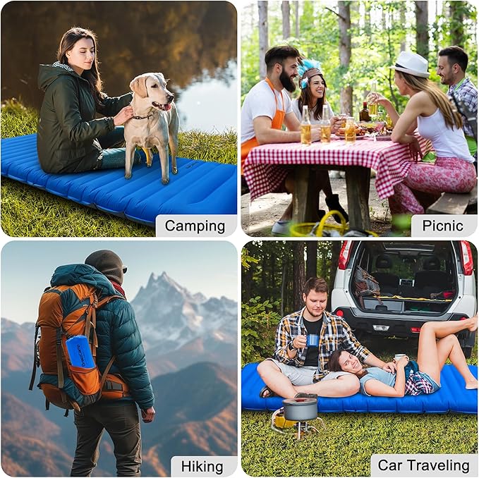 Camping Sleeping Pad,Ultralight Inflatable Camping Pads with Pillow & Foot Pump for Outdoor Hiking Travel Tent Backpacking Trip Car Camp Gear, Airpad Carry Bag,Compact Camping Mat, Blue