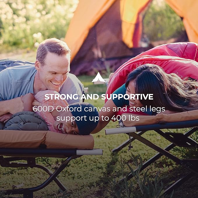 Teton Camping Cot with Patented Pivot Arm, Folding Camping Cot, Durable Heavy Duty Canvas, Comfortable Sleeping Bed for Adults, Portable