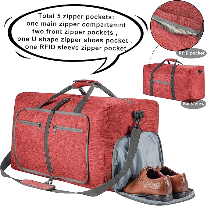 Vomgomfom Travel Duffle Bag for Men,65L 85L 115L Foldable Travel Duffel Bag with Shoes Compartment Overnight Bag for Men Women