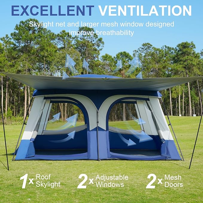 Vidalido Tents，6-8 Person Camping Tent with Extended Vestibule，2 Room Weather Resistant Family Tents，Easy Install Waterproof Outdoor Tent for Backpacking and Camping Hiking