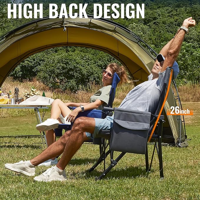 Oversized Folding Camping Chairs for Adults Heavy Duty, Support 500lbs Big and Tall High Back Camping Chairs for Heavy People Padded Lawn Chairs Camp Chairs for Patio,Beach,Camp,Lawn,Outdoor