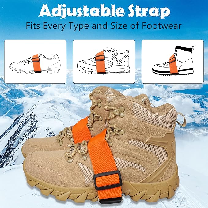 Ice Cleats Snow Traction Cleats for Walking on Snow and Ice Mid-Sole Non-Slip Crampon with Adjustable Straps 7 Tungsten Studs for Secure Grip Anti Slip Crampons for Walking Jogging Hiking