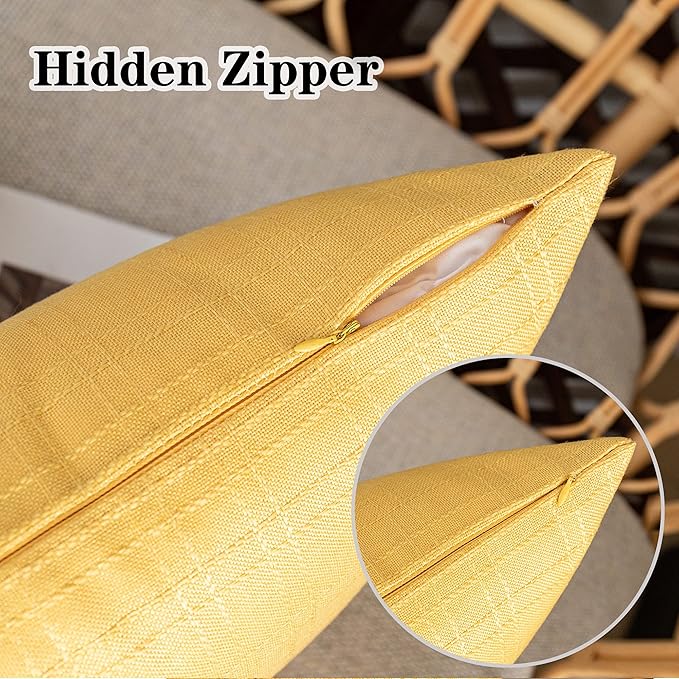 Kevin Textile Pack of 2 Decorative Outdoor Waterproof Throw Pillow Covers Checkered Pillowcases Classic Cushion Cases for Patio Couch Bench 16 x 16 Inch Yellow