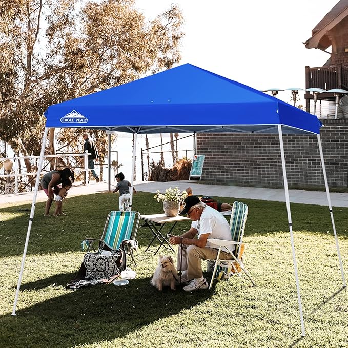 EAGLE PEAK 11x11 Slant Leg Pop-up Canopy Tent Easy One Person Setup Instant Outdoor Beach Canopy Folding Portable Sports Shelter 11' x 11' Base 9' x 9' Top (Blue)