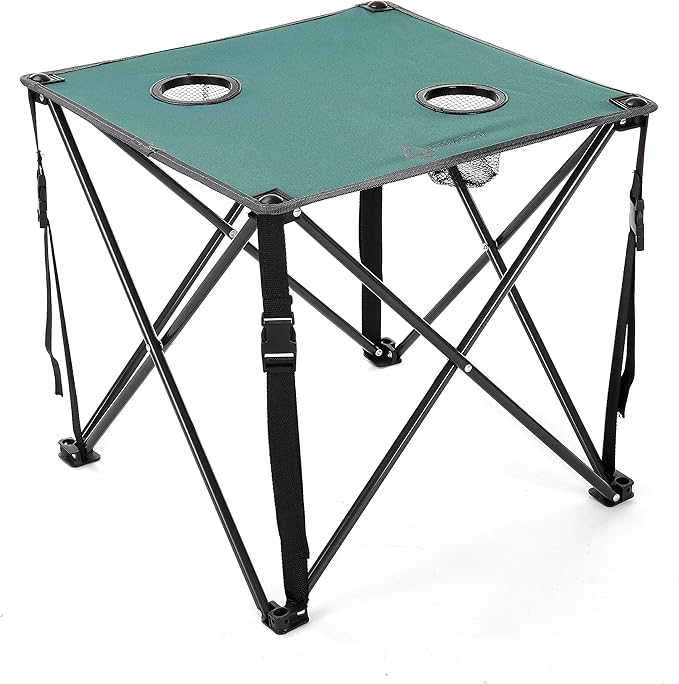 ARROWHEAD OUTDOOR 26” (66cm) Portable Camping Folding Table, 2 Cup Holders, Square, Carrying Case, Steel Frame, High-Grade 600D Canvas
