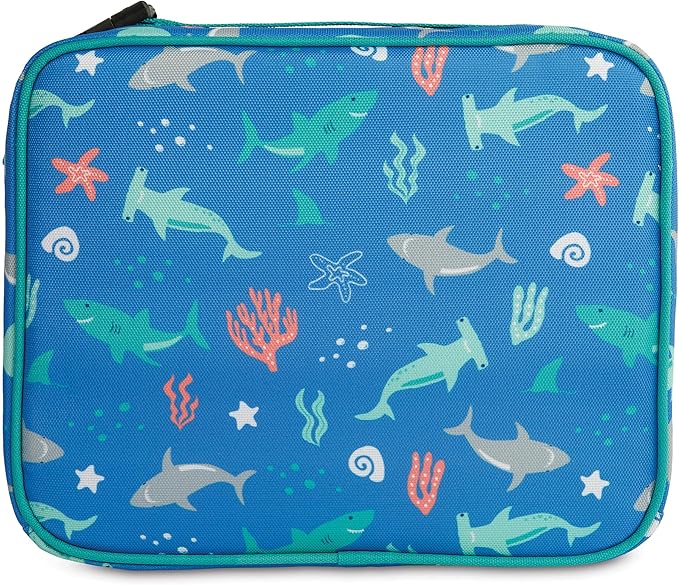 PackIt Freezable Classic Lunch Box, Sea Shark, Built with ECOFREEZE Technology, Collapsible, Reusable, Zip Closure With Zip Front Pocket and Buckle Handle, Designed for Fresh Lunch On the Go