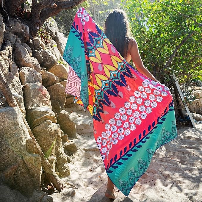 Quick Dry Towel Extra Large 78x35 Inch - Microfiber Beach Towel - Perfect for Beach, Travel, Swimming, Pool, Yoga, Hiking, Camping - Lightweight, Fast Drying, Compact for Adults (Bohemian)