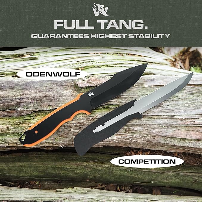 WOLF-I Full Tang Survival Knife with Sheath - Stylish Tactical Fixed Blade - Made of 440C Steel - Bushcraft and Camping Knife Survival - Perfect EDC Outdoor Knife with TPE Handle