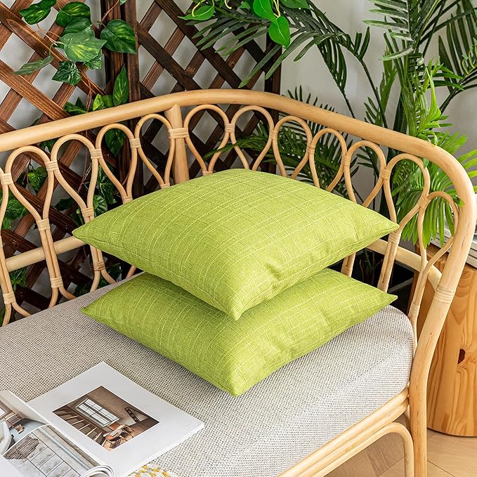 Kevin Textile Pack of 2 Outdoor Waterproof Throw Pillow Covers Spring Decorative Farmhouse Checkered Square Solid Cushion Cases for Patio Garden Porch Sofa Green 18x18 inch