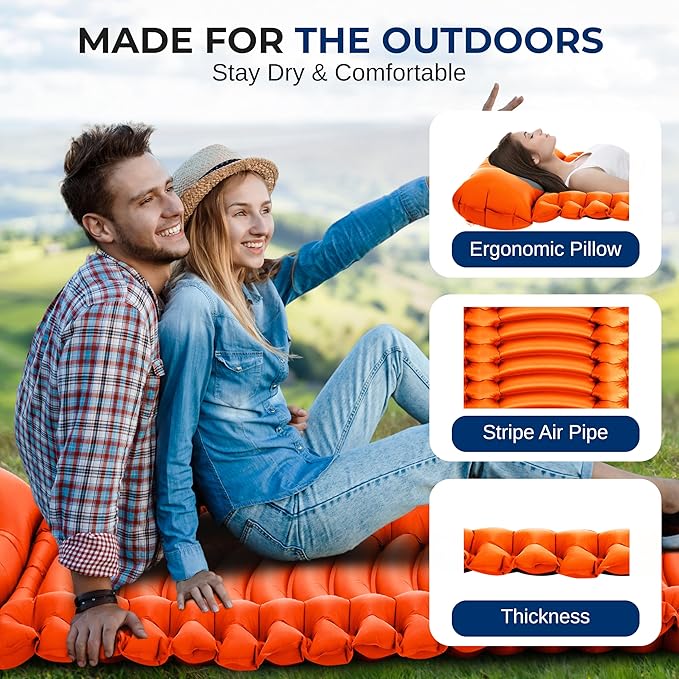 SereneLife Lightweight & Compact Camping Gear – Sleeping Pads & Bags with Built-in Pillows for Outdoor Comfort, Waterproof & Tear-Resistant Design, Perfect for Hiking, Backpacking, Couples & Solo Use