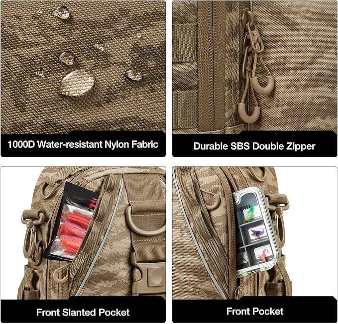 Piscifun Fishing Backpack with Rod Holder, Lightweight Sling Bag Storge Gear and Equipment