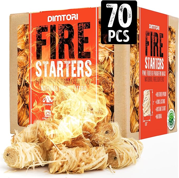 70 pcs Fire Starter for Indoor and Outdoor Use - Natural, Eco-Friendly Firelighter for Grills, Smokers, Fire Pits, Wood Stoves - Waterproof, All-Weather Charcoal Starter, Fire Starters for Campfires