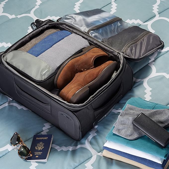 Amazon Essentials 4-Piece Packing Cubes Travel Accessories Set, Luggage Organizer with Double Zipper, Mesh Top, 100% Polyester, Medium, Gray (Previously Amazon Basics)