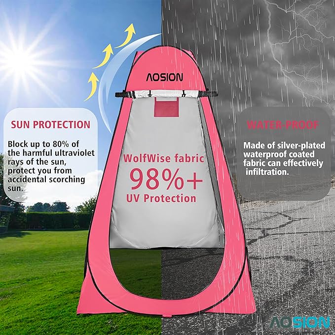 AOSION Privacy Shower Tent,Pop Up Changing Tent,Camp Bathroom Changing Dressing Room,Sun Sunshade Canopy Outdoor Rain Shelter for Camping Hiking Beach Picnic Fishing. (Pink)