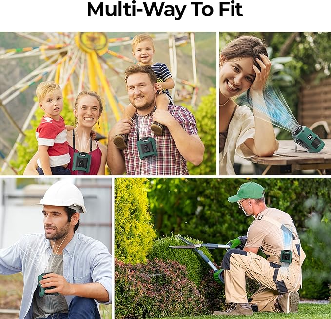 AMACOOL Portable Waist Fan Clip On, MAX 40H Runtime, 10000mAh Rechargeable Wearable Shirt Fan, 16000RPM Powerful 5 Speed Belt Fans Personal Cooling Fans for Outdoor Camping Travel (Dark Green)